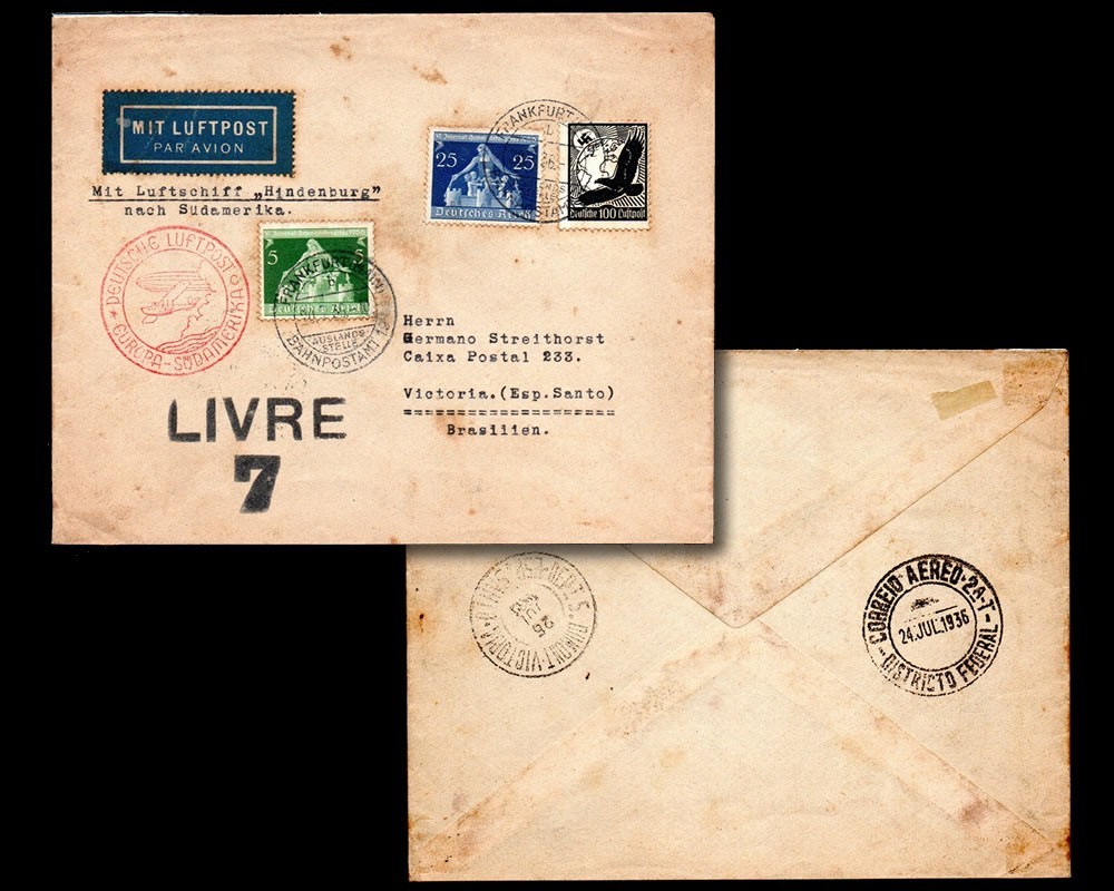 Cover Zeppelin Frankfurt to Vitória Brazil 20 jul 1936 Garf Zeppelin