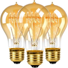 3 Pack A19 Edison Light Bulbs 60W, Warm Amber, E26 Base Dimmable Vintage Bulbs f