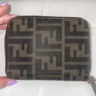 財布 Vintage Fendi Zucca folding wallet FENDI Zucca Blue Brown Canvas Leather Bifold Long Wallet Purse