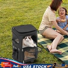 Double-Compartment Pet Rolling Carrier Pet Carrier with Wheels Pet Trolley Bag