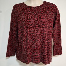 J Jill XL Size XL Red Black Geometric Lightweight Pullover Soft Relaxed Sweater