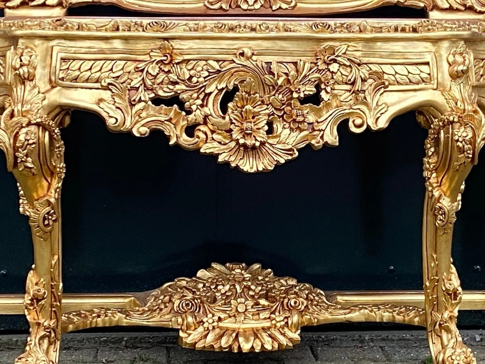 Console Table With Mirror Baroque Rococo Gilded Italian Pink Marble Set - Image 3 of 4