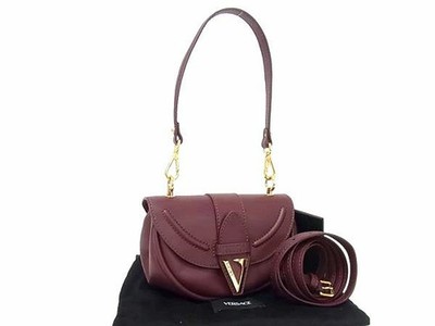 Versace Virtus 2Way Shoulder Handbag Leather Bordeaux