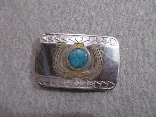 vintage western turquoise horseshoe belt buckle