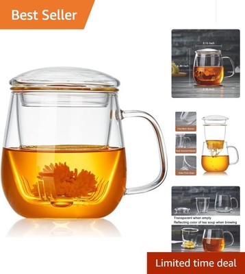 Glass Tea Cup with Infuser and Lid 17.6oz Large Borosilicate Mug for Loose Leaf