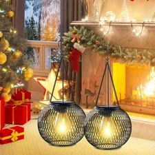 2x Hanging Solar Lights Lantern LED Outdoor Garden Yard Decor Lamp Halloween US