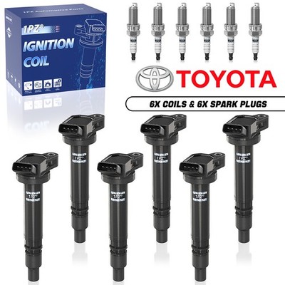 6pcs Ignition Coil & Iridium Spark Plug 90919-02250 UF507 For Toyota Lexus Scion