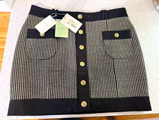 Pierre Balmain Black/Pink Tweed Check Pencil Skirt Pockets Zip Size 44