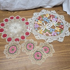 6 Vintage Hand Crocheted Doilies 14" To 4"
