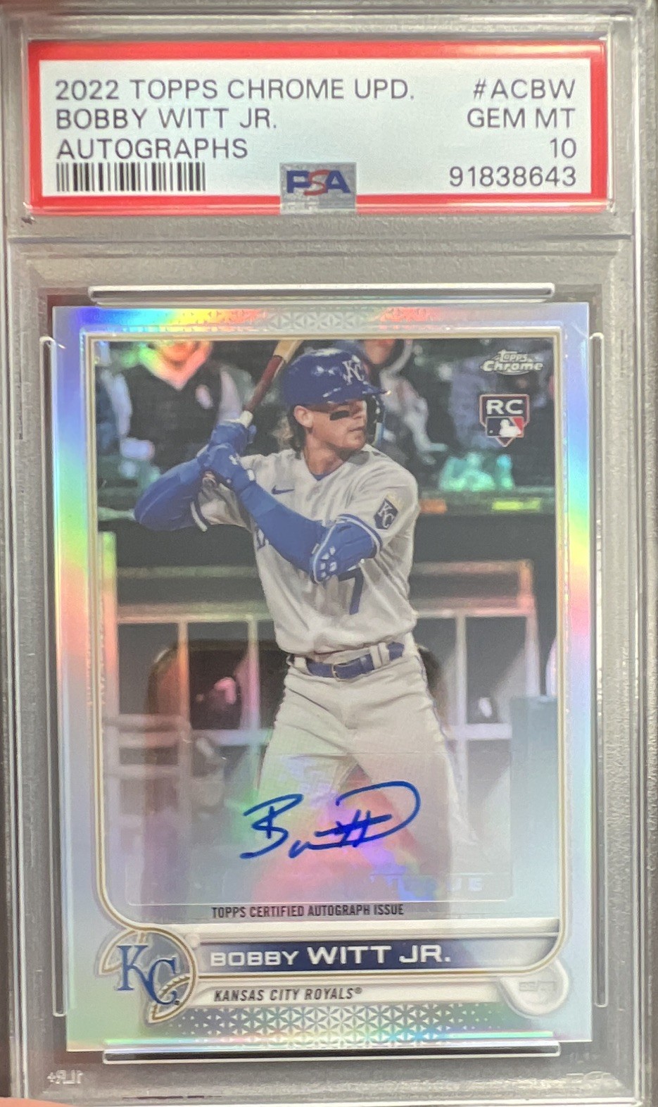 Topps 2022 Chrome Update Autographs Bobby Witt Jr. #AC-BW RC Auto PSA 10