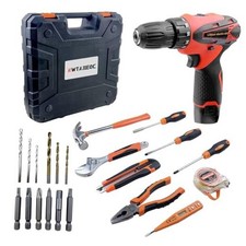 33 Picce Orange Tool Kit with 12V Cordless Drill, Tool Box with Drill Driver