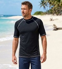 Beach Water Sport Black Short Sleeve Swim Shirt w/UV Block Burn Speedo Size M