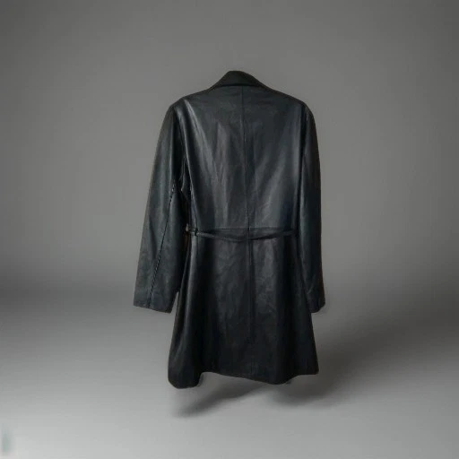 GUESS Women's Black Leather Trench Coat Long Lined Button Tie, Size M image 3