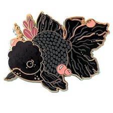 Black Oranda Goldfish Enamel Pin - Gold Plated Brooch - New Nature Jewelry