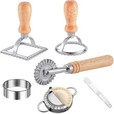 Ravioli Stamp Maker Cutter with Roller Wheel Set of 6,Wooden Handle Ravioli Pres