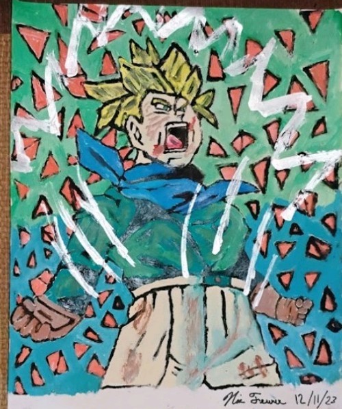 Pintura Super Saiyajin Trunks de Nick Feurer original firmada