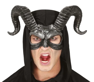FIESTAS GUIRCA, S.L Halbmaske mit Hörnern silber Halloween Karneval Fasching Fastnacht Horror