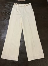 Escada Margaretha Ley Wool Lined Straight Wide Leg Ivory Slacks Pants Sz 36