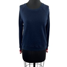 SUNDRY Blue Cotton Crewneck Raglan Sleeve Crew Pullover Shirt Sweatshirt Top 1 S