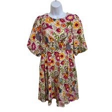 NY and Company NWT Floral A Line Dress Linen Blend Boho Garden Resortwear Medium