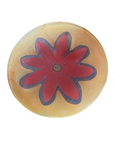 Vintage 13" Mid-century Red Flower Floral Fused Glass Serving Plate.Beautiful