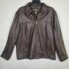 Eddie Bauer Jacket Men XL Tall Black Genuine Leather Coat Lined Heavy Y2K