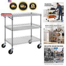 3 Tier Heavy Duty Commercial Grade Utility Cart, Wire Rolling Cart with Handl...