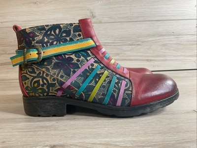 Socofy Womens Artsy Leather Ankle Boots Multicolor Boho Chic Hippie Booties 40 9