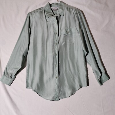Gantos Silk Teal Top Blouse Long Sleeves Button Front  Womens Size M - Stains