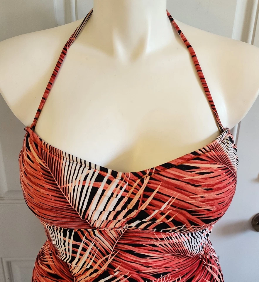 Maiô feminino Tommy Bahama peça única laranja/vermelho estampa de palma tropical tamanho 12 - Imagem 2 de 4