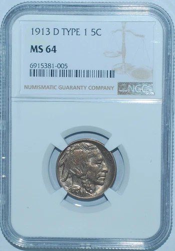 1913 D NGC MS64 T1 Type 1 Buffalo Nickel
