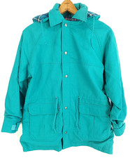 Vtg Woolrich Jacket Women's Med Teal Green Full Zip Wool Blend Lining Distressed