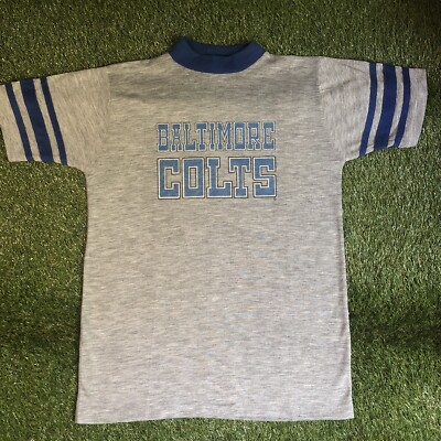 VTG 80’s Rare Logo NFL Baltimore Colts Spell Out Gray Ringer T-Shirt  Large