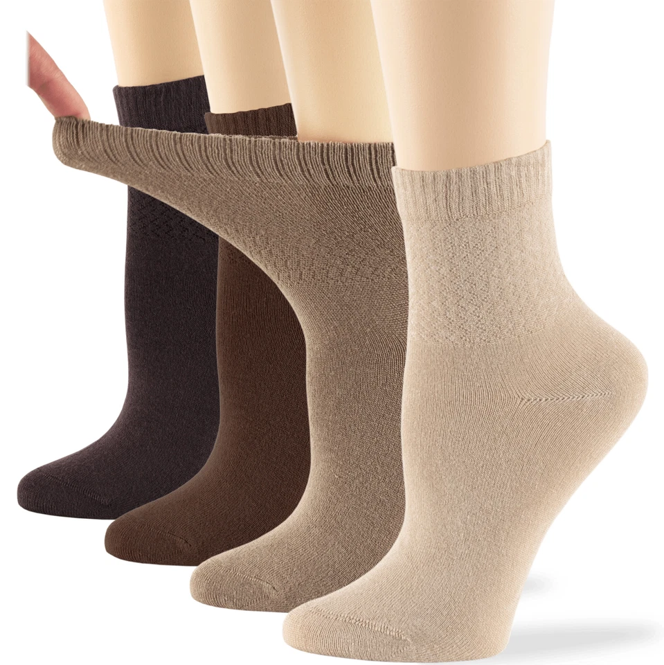 Paquete de 4 calcetines diabéticos de bambú cuarto para mujer L-M blanco negro azul marrón beige gris Foto 2 de 3