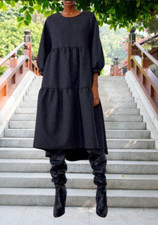 ZARA VOLUMINOUS JACQUARD RELAXED DRESS BLACK SIZE S