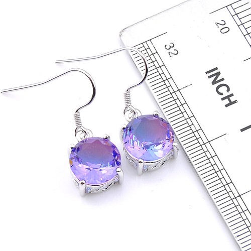 Round Shaped Mystical Purple Amethyst Tourmaline Gemstone Solid Silver Earrings eBay