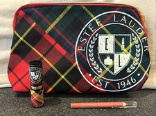 Estee Lauder Plaid Make-Up Bag Lmtd Edition A63 Lipstick 015 Blush Lip Liner
