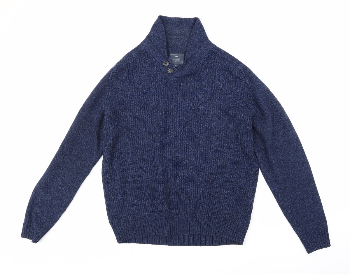 Mens Acrylic V Neck Patterned Jumpers Atlantic Bay Mens Blue V