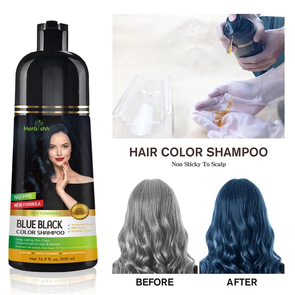 Blue Black  Natural Hair Dye Color Shampoo :HOT - Image 2 of 4