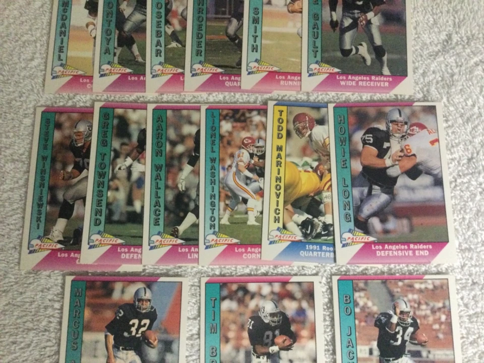 Juego de 21 tarjetas de fútbol americano Allen 1991 Pacific Los Angeles Raiders Team, Long, BO Foto 4 de 4