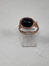 Handmade Copper Wire Wrap Black Onyx Bead Ring Size 7 176