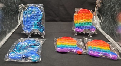 Set of 5 Push Pop Bubble Pop It Fidget Toy Among Us Rainbow & Blue Tie Dyed 