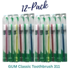 311: GUM Classic Toothbrush, Compact Slender 3-Row Head, Soft Bristles - 12 PACK