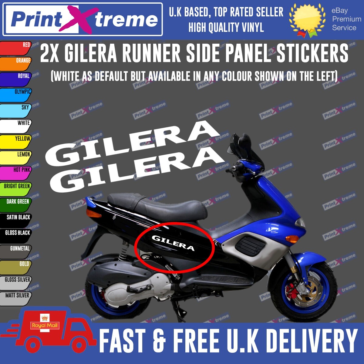 GILERA RUNNER STICKERS X2 50 125 172 180 1998-2005 GILERA TEXT ANY COLOUR
