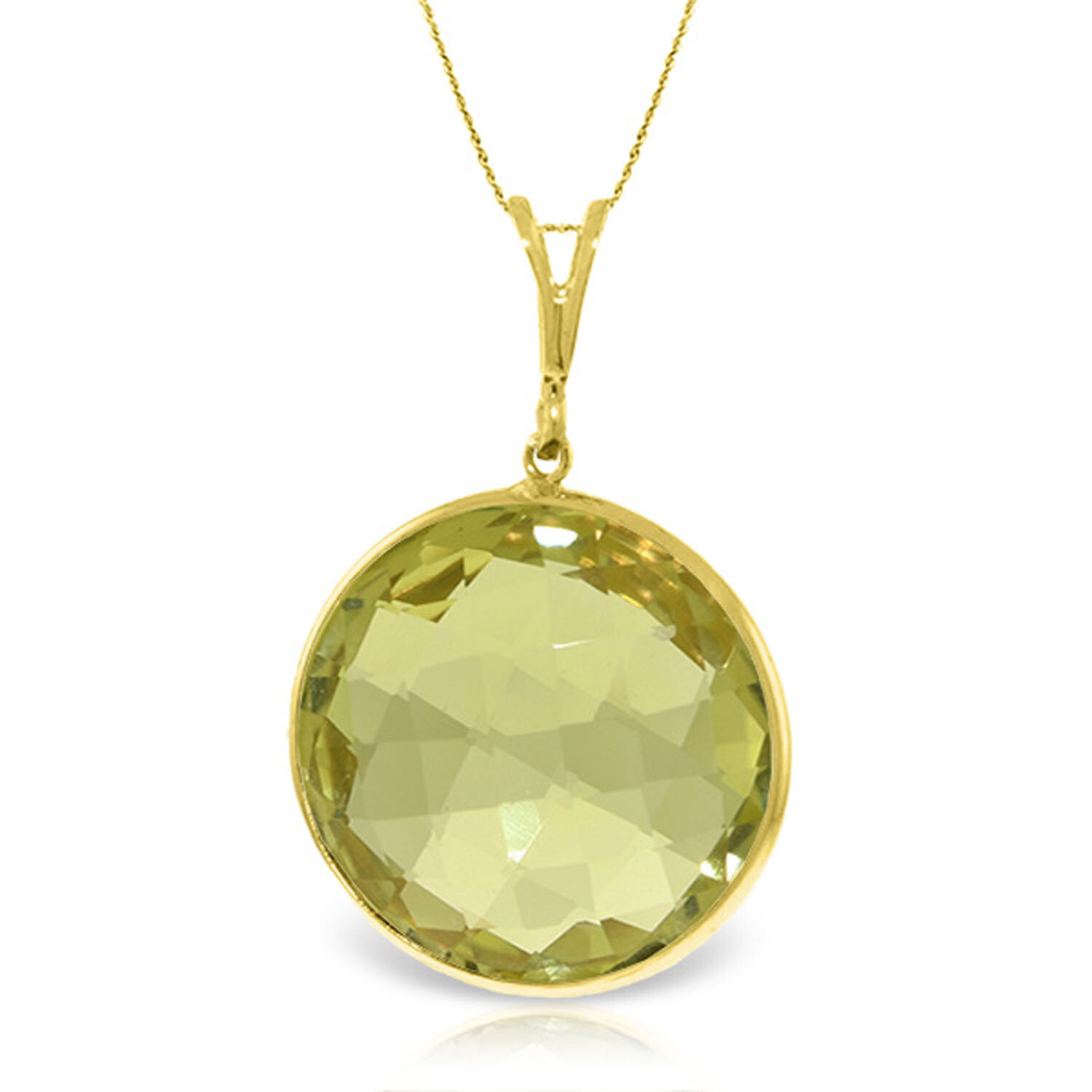 14K Solid gold fine Necklace 1624" w Checkerboard Cut Round Lemon