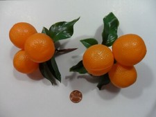 2 Vintage Plastic Oranges with leaves pick - Hong Kong