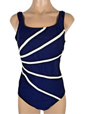 Vintage 90s One Piece Bathing SwimSuit Longitude Black White Striped Size 12