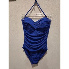La Blanca Women's Blue One Piece Swimsuit Size 4 Halter Ruched