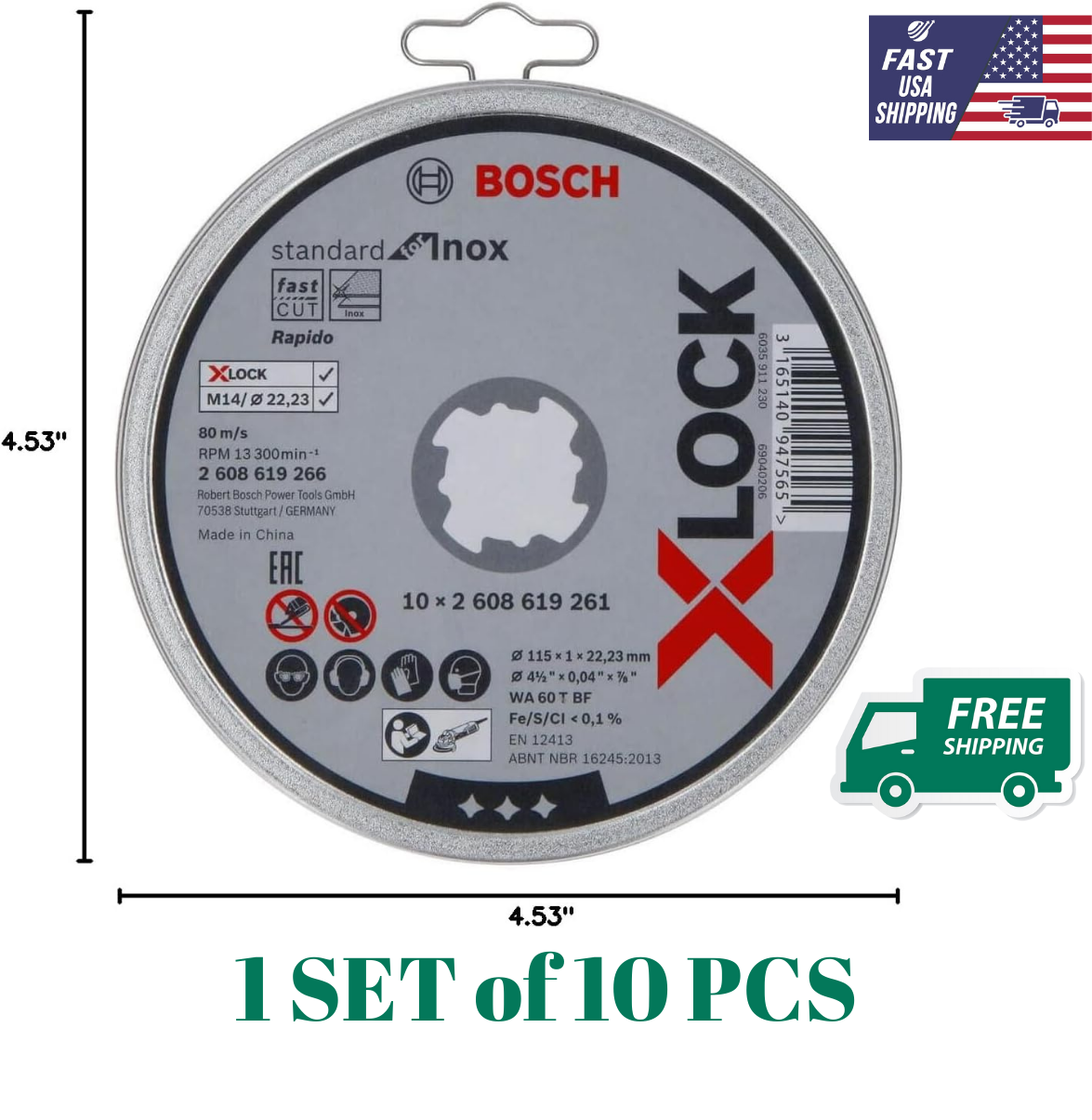 Bosch Pro INOX 10-Pack 125mm Cutting Discs, X-Lock, 22.23mm Bore - Free Shipping