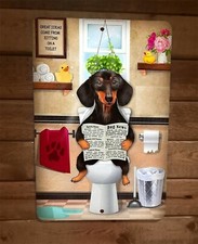 Funny Dog News Dachshund Weiner Dog Sitting on Toilet 8x12 Metal Wall Sign